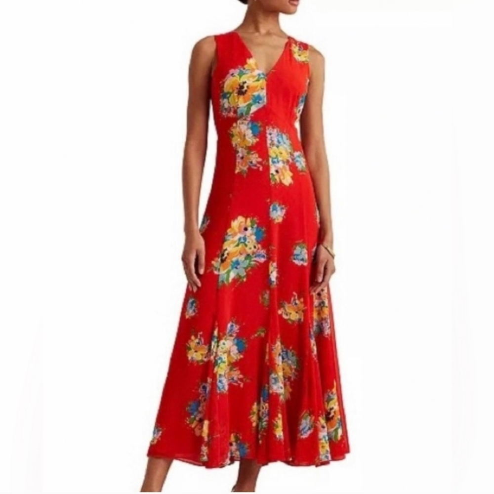 NEW LAUREN RALPH LAUREN RED FLORAL DRESS
